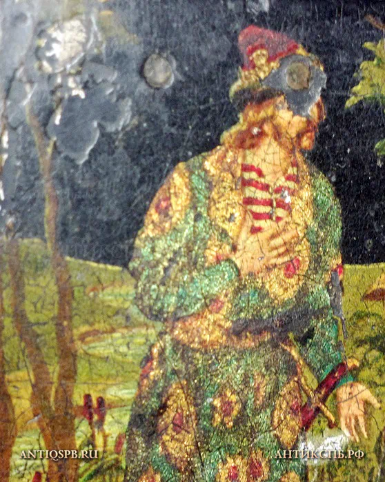 Чайница-шкатулка папье-маше старинная "Сказочные персонажи". Россия. Нач. ХХ века.№20816